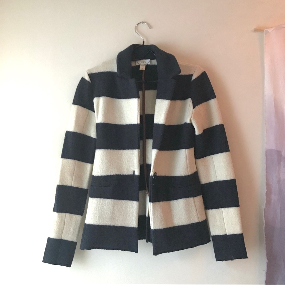 Loft navy and white striped wool blazer - Sz Xs